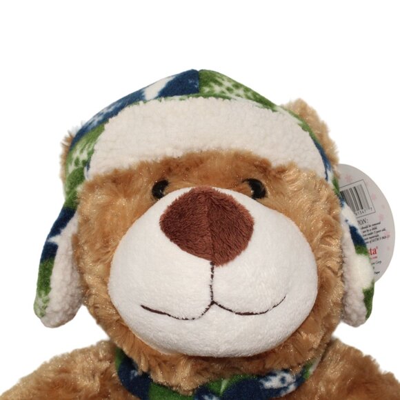 Fiesta Holiday Snowflake Pattern Brown Bear 18" Winter Hat Scarf Soft Cuddly - Picture 2 of 8